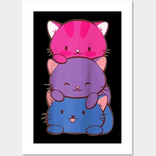 Bisexual Pride Kawaii Kitty Cat Stack Anime Posters and Art